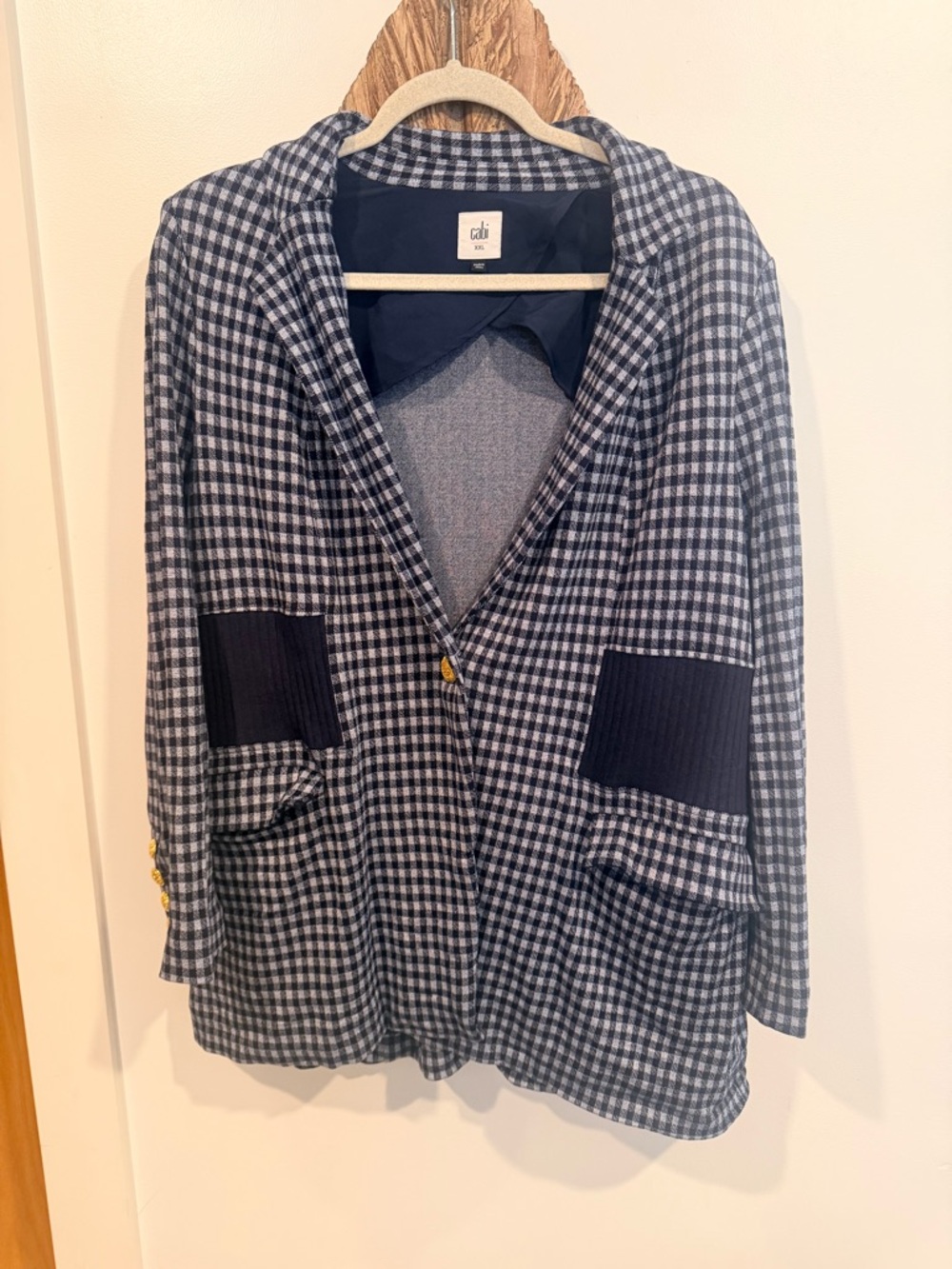CAbi Navy Check Blazer with Gold Button Details Size XXL - Like New